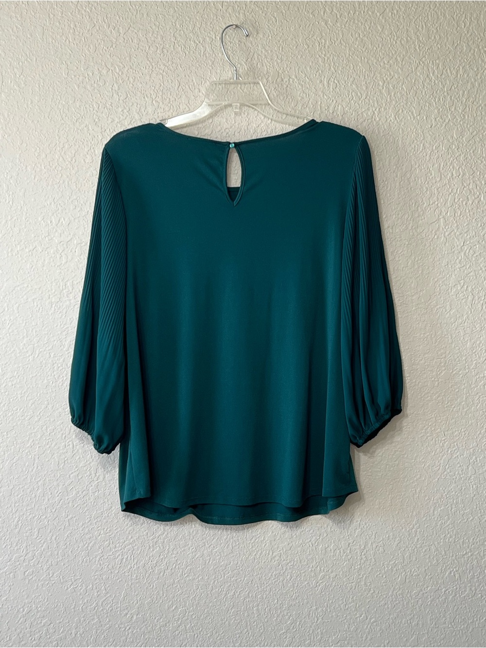 Adrianna Papell Plus Size 1X Dark Green Pullover Blouse Top 3/4 Balloon Sleeves - Picture 6 of 10